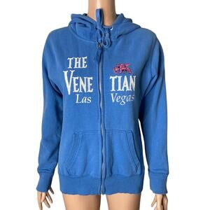 The Venetian Las Vegas Hooded Sweat Jacket Womens Med Blue White Spellout